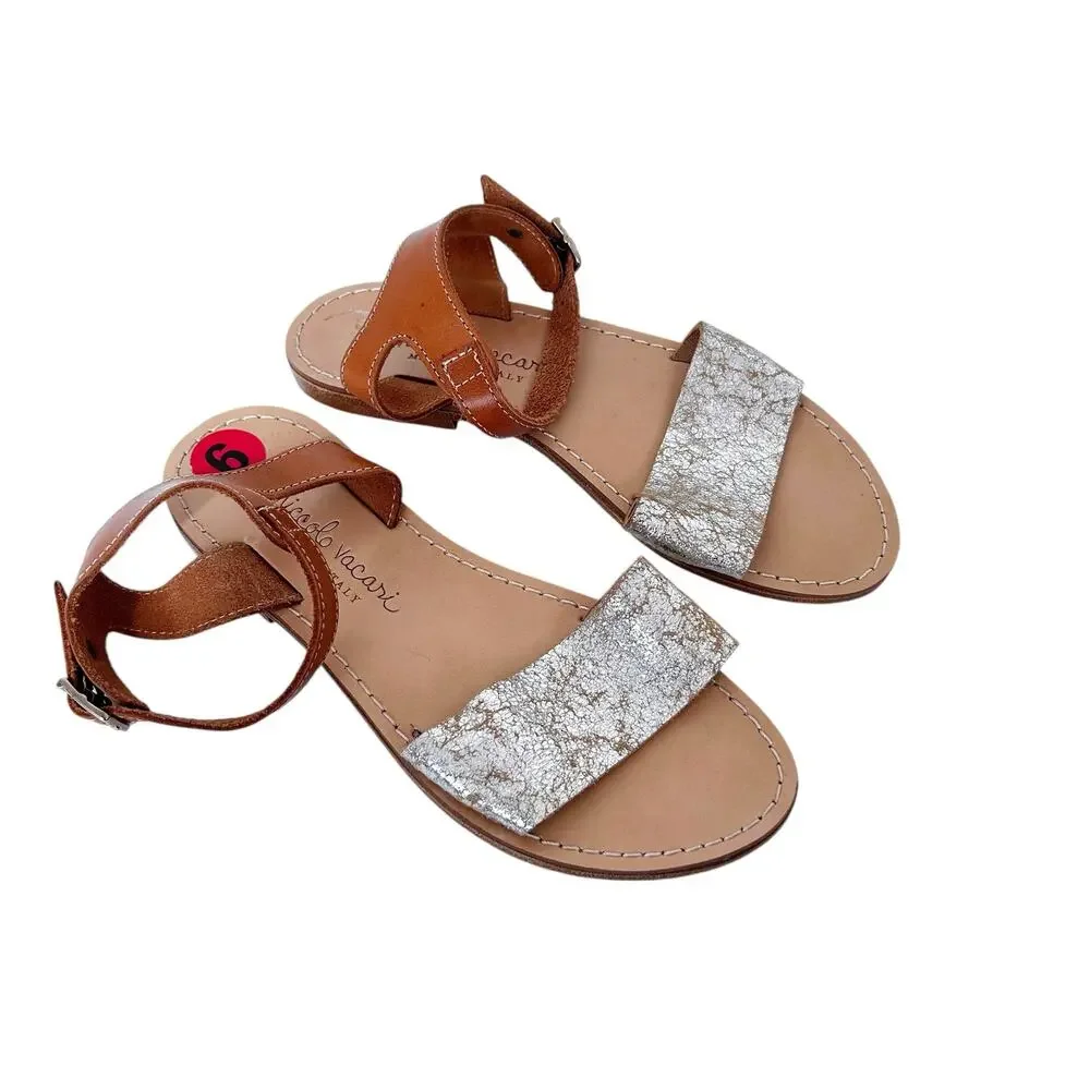 Niccolo Vacari Silver Leather Sandals Sz 6